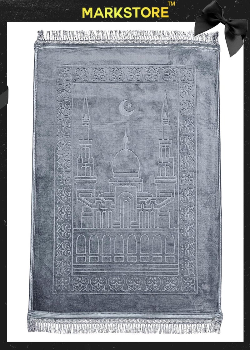 مارك ستور سجادة صلاة رمادية، سجادة صلاة علوية مخملية منقوشة فاخرة مضادة للانزلاق، جاي نماز، مصلى لنماز عبادات العمرة حج رمضان 80 × 120 سم، أفضل هدية لرمضان - Image 5